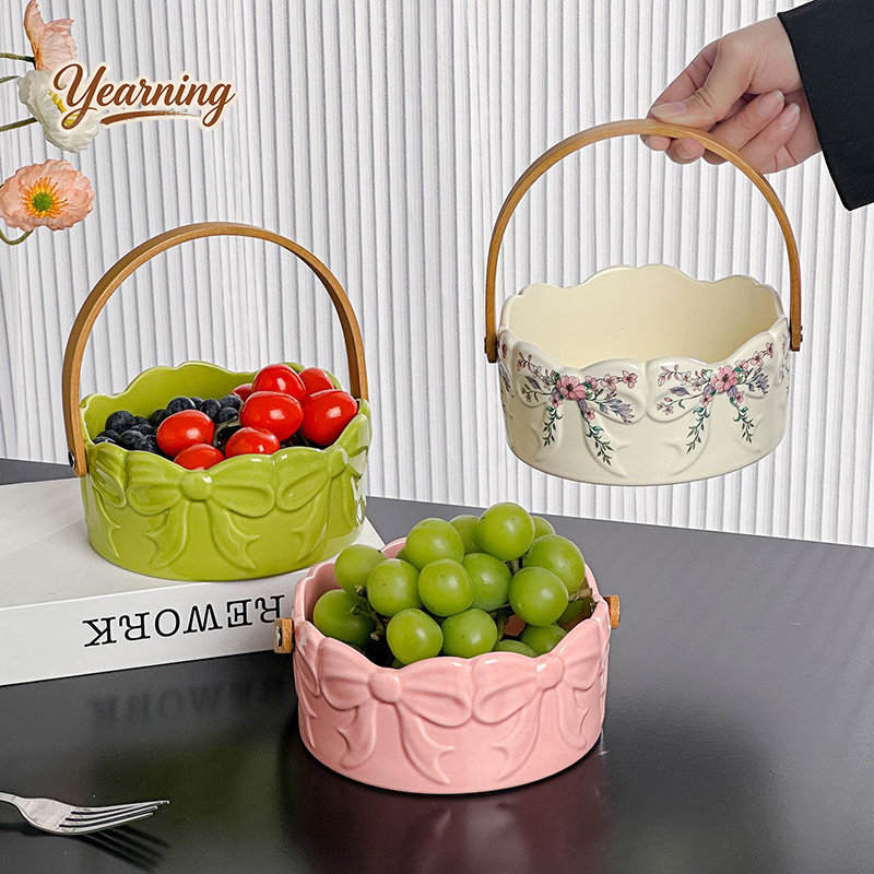Snacks Food Gift Baskets - 고급 활 모양 손잡이 세라믹 과일