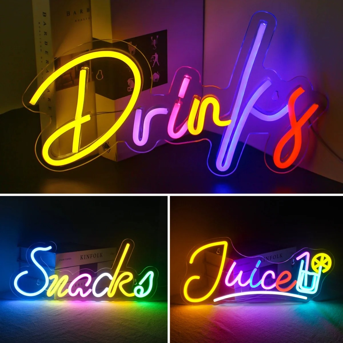 음료 및 스낵 바 LED 네온 불빛 기호 USB 전원  - Food Snacks Background 리뷰 및 가격