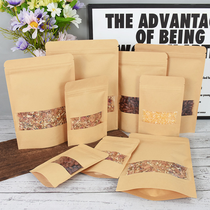 20/50pcs 크래프트 종이 지퍼 잠금 가방 창 음식 - Food Snacks Party 리뷰 및 가격