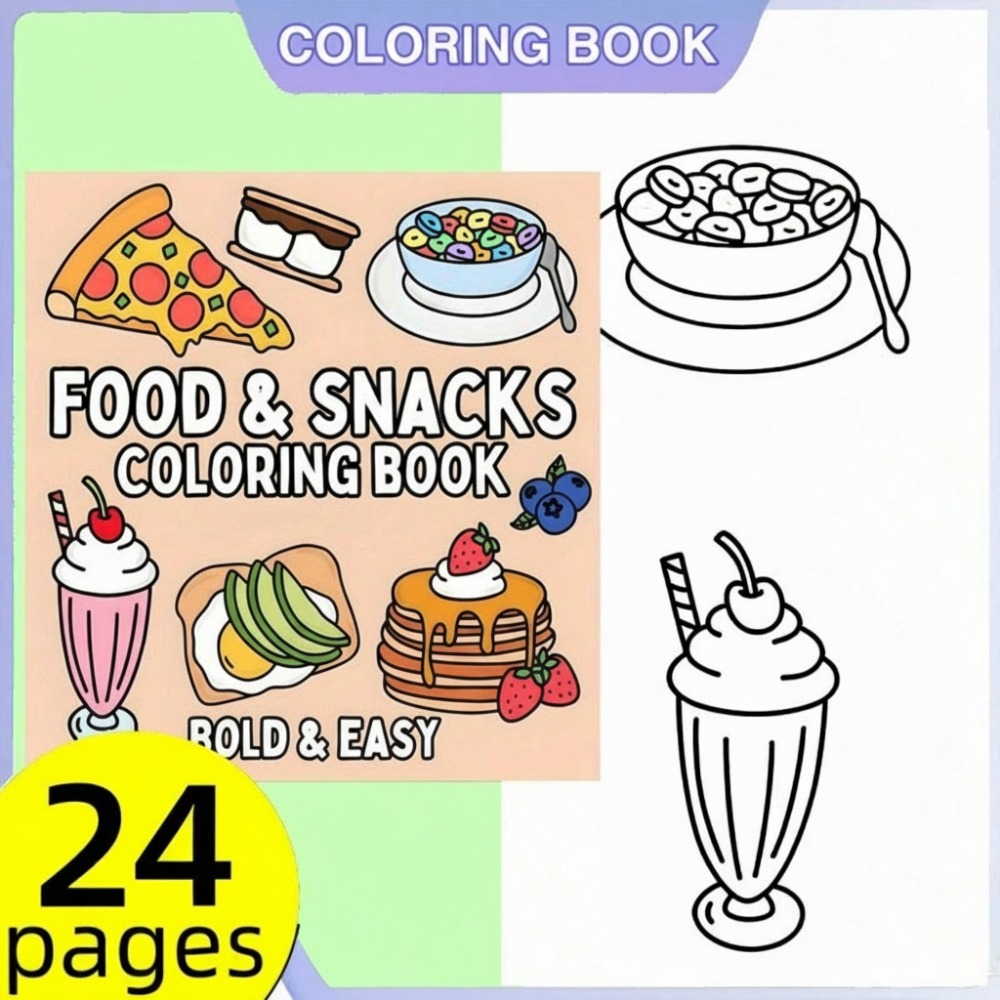 음식과 간식 색칠 공부 책 대담하고 쉬운 24페이지 성 - Food And Snacks Coloring Pages 리뷰 및 가격