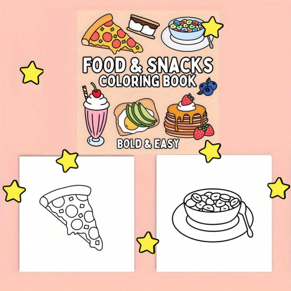 음식과 간식 색칠 공부 책 대담하고 쉬운 24페이지 성 - Food And Snacks Coloring Pages 리뷰 및 가격